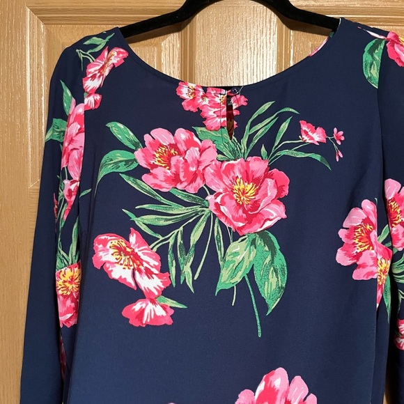 Talbots Navy and Pink Floral Blouse - Picture 3 of 9